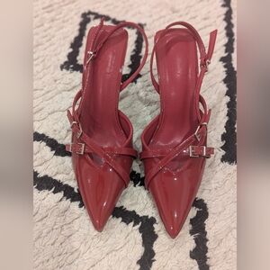 Elegant Red Women's Pointed Toe Slingback Heels Size US 7 EU 38